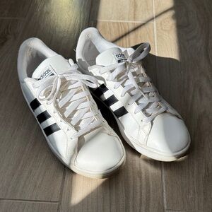 Adidas Classic White Sneakers with Black Stripes (women’s size 7.5)